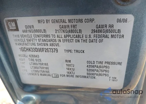 2006 Chevrolet Silverado 3500 Lt3 from USA, damaged, VIN 1GCHK33D96F267379